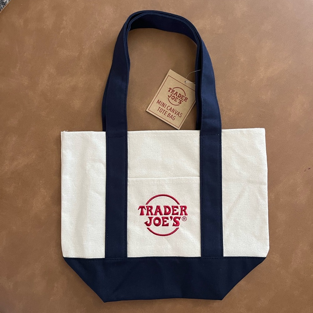NWT Trader Joe’s Navy and White Canvas MINI Tote Bag